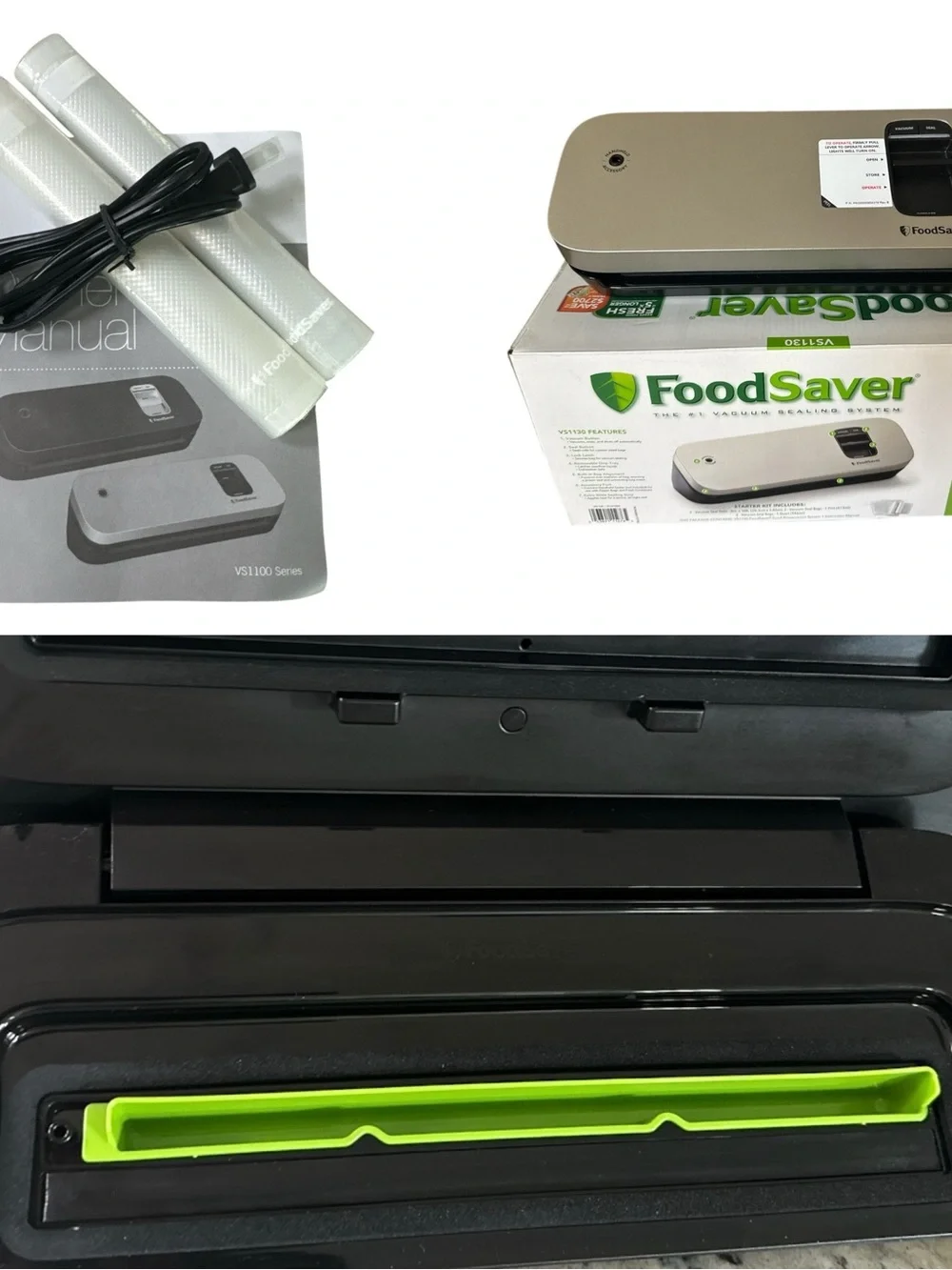 FoodSaver VS1130 Vacuum Sealer Silver Black w/ Manual Cord Roll & Original Box